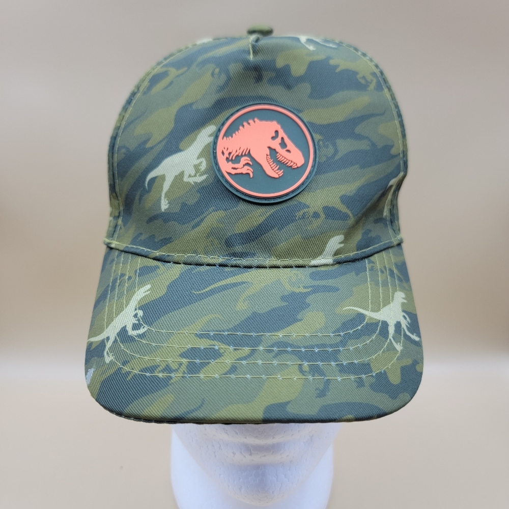 Jurassic World Kids Camo Hat Cap Adjustable Back Green Tan Orange 100% Polyester